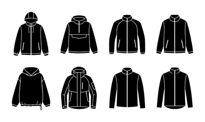 Black Jacket Icons Set: Apparel Vector Graphics for Fashion & Sportswear Design © Moniya