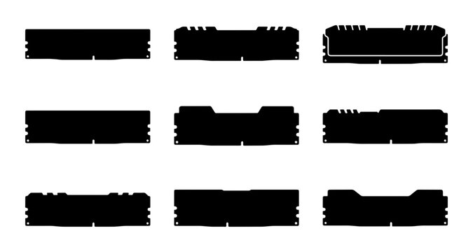Computer RAM Modules, Black Silhouettes, Technology Hardware Icons, Memory Components