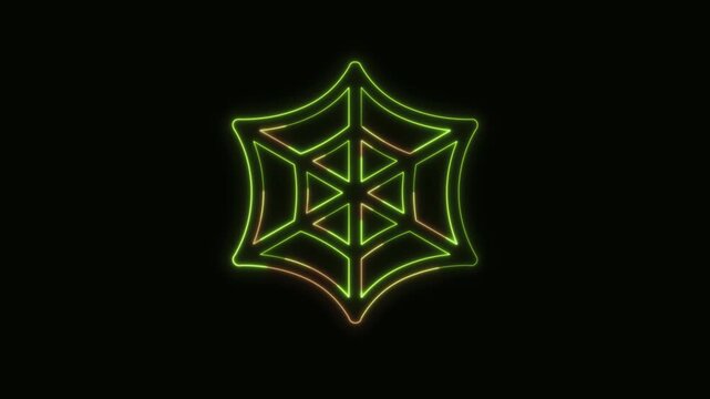 Spider Web Icon Neon Seamless Loop 4K Black Background Animated Promotional Typography for Video Editing