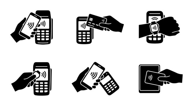 Contactless Payment Icons, Mobile Wallet & NFC Transactions, Credit Card Tap to Pay