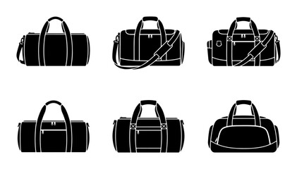 Duffel Bag Icons Set, Gym Travel Luggage Vector Collection, Sports Gear Accessories