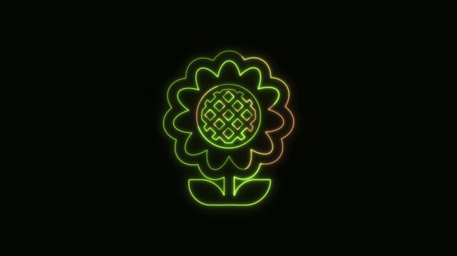 Sunflower Icon Neon Seamless Loop 4K Black Background Animated Promotional Typography for Video Editing