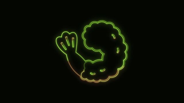 Tempura Shrimp Icon Neon Seamless Loop 4K Black Background Animated Promotional Typography for Video Editing