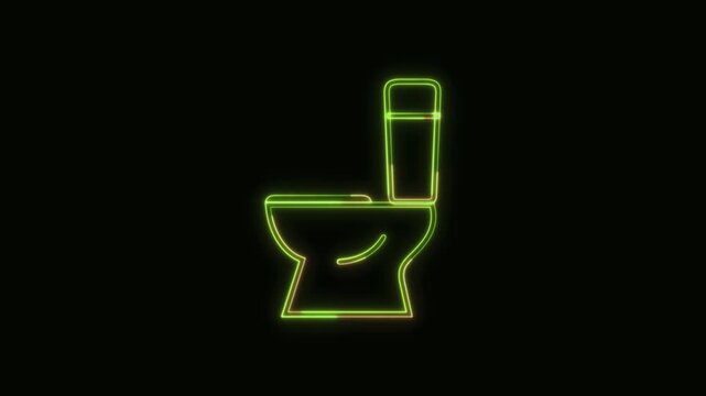 Toilet Icon Neon Seamless Loop 4K Black Background Animated Promotional Typography for Video Editing