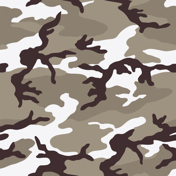 Brown woodland camouflage design. Hunting camo seamless pattern. Digital camouflage background. Desert camouflage