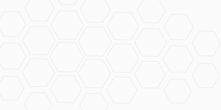 Modern minimalist white background featuring light gray 3d hexagon honeycomb pattern, clean geometric design for digital technology and business use
