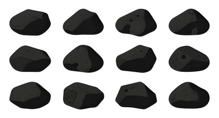 cartoon, stones, black, rocks, pebbles, boulders, nature, gameasset, gravel, mineral, isolated, ground, texture, vector, illustration, design, collection © mrpixel