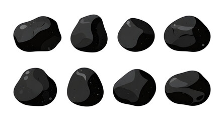 cartoon, stones, black, rocks, pebbles, boulders, nature, gameasset, gravel, mineral, isolated, ground, texture, vector, illustration, design, collection © mrpixel