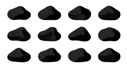 black, stones, cartoon, rocks, pebbles, boulders, nature, gameasset, gravel, mineral, isolated, ground, texture, vector, illustration, design, collection © mrpixel