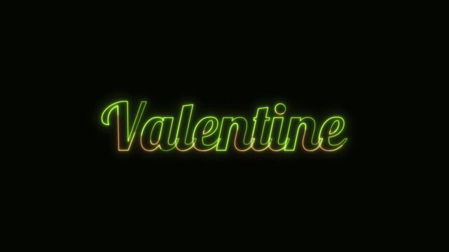Valentine Neon Text Seamless Loop 4K Black Background Animated Promotional Typography for Video Editing