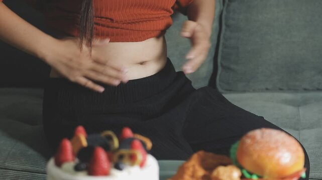 overweight woman with fat belly