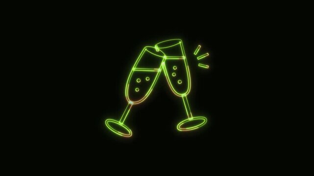 Wine Icon Neon Seamless Loop 4K Black Background Animated Promotional Typography for Video Editing