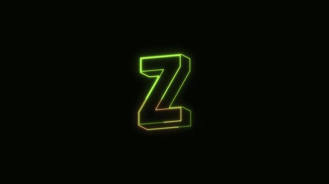 Alphabet Z Neon Text Seamless Loop 4K Black Background Animated Promotional Typography for Video Editing