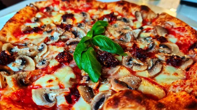 Traditional oven baked pizza with fresh ingredients in Jelgava