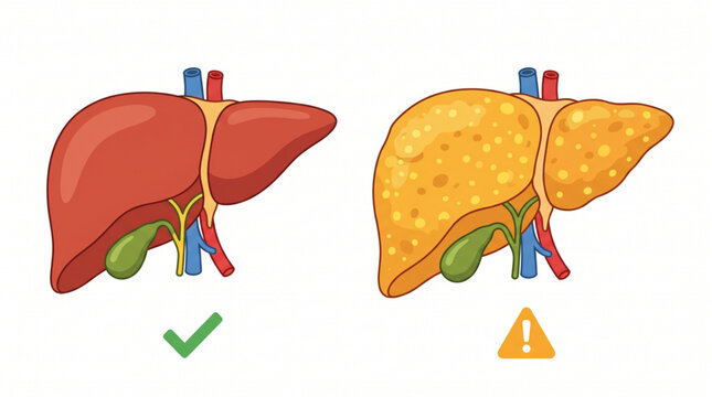 Healthy liver vs fatty liver isolated on white background, medical concept, vector illustration