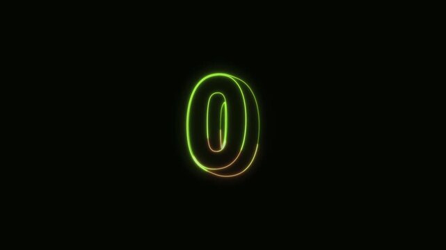 Numbers 0 Neon Text Seamless Loop 4K Black Background Animated Promotional Typography for Video Editing