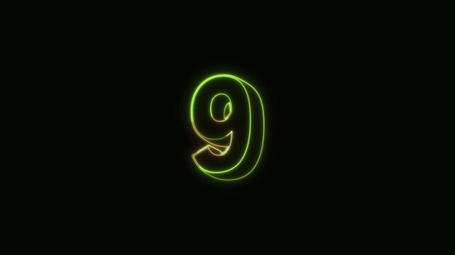 Numbers 9 Neon Text Seamless Loop 4K Black Background Animated Promotional Typography for Video Editing