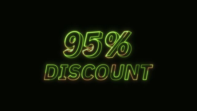 95% Discount Neon Text Seamless Loop 4K Black Background Animated Promotional Typography for Video Editing