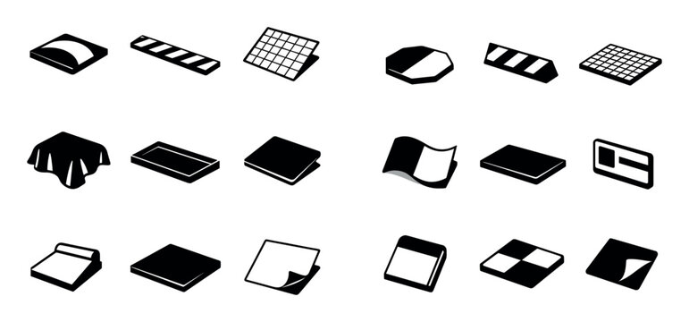 Cleaning and household concept icons with towel, soap bar and tile for mobile app design in minimal solid style