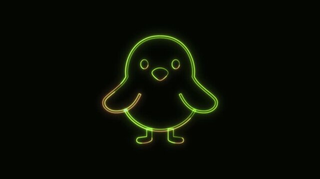Baby Chick Icon Neon Seamless Loop 4K Black Background Animated Promotional Typography for Video Editing