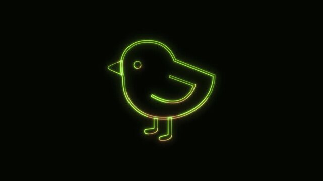 Baby Chick Icon Neon Seamless Loop 4K Black Background Animated Promotional Typography for Video Editing