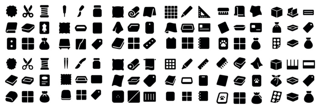 Crafting and sewing concept icons with scissors spool fabric for dashboard interface in glyph design