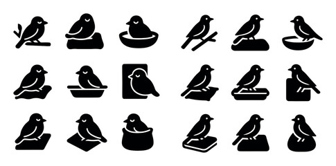 Obraz premium Birds and nature concept icons with perching, sitting and nesting for infographic design in solid style