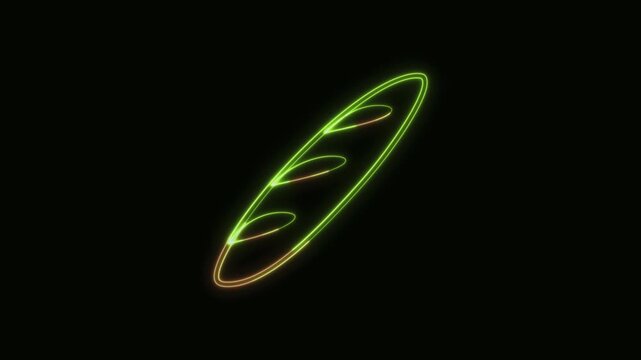Baguette Icon Neon Seamless Loop 4K Black Background Animated Promotional Typography for Video Editing