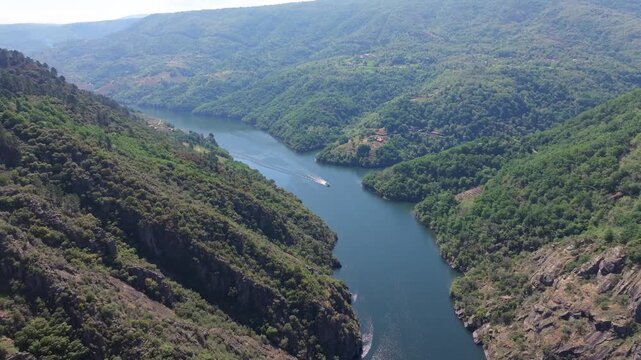 Sil River Canyon Within The Ribeira Sacra Region From Cadeiras Viewpoint In Sober, Spain. Aerial Shot