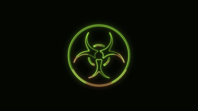 Biohazard Icon Neon Seamless Loop 4K Black Background Animated Promotional Typography for Video Editing