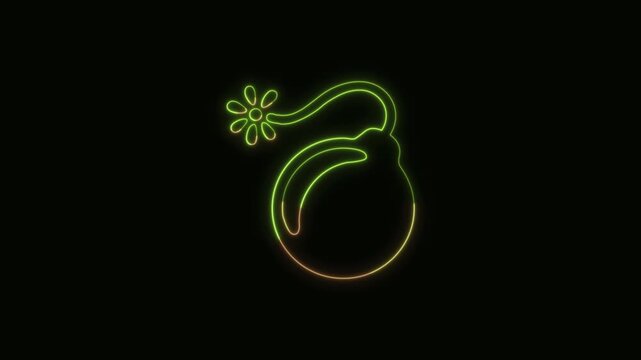 Bomb Icon Neon Seamless Loop 4K Black Background Animated Promotional Typography for Video Editing