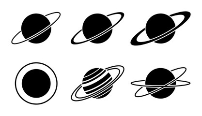 Saturn Planet Icons, Cosmic Space Orbits, Celestial Body Graphics, Astronomical Vector Set © Monir