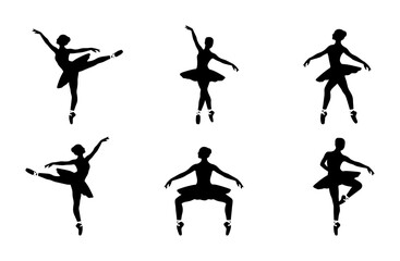Ballet Dancer Silhouettes, Elegant Poses Collection, Graceful Female Performers Vector Set © Mizan