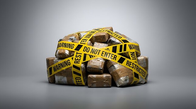 Illegal Drugs Seized: Bales of Cocaine Wrapped in Warning Tape