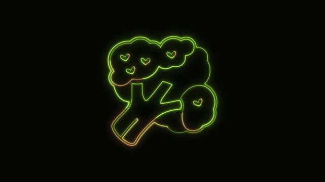 Broccoli Icon Neon Seamless Loop 4K Black Background Animated Promotional Typography for Video Editing