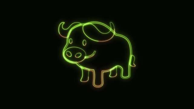 Buffalo Icon Neon Seamless Loop 4K Black Background Animated Promotional Typography for Video Editing