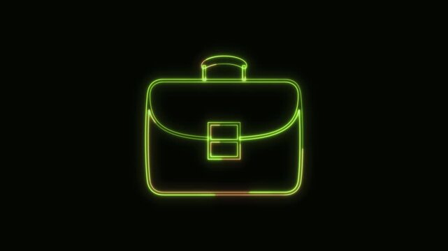 Briefcase Icon Neon Seamless Loop 4K Black Background Animated Promotional Typography for Video Editing