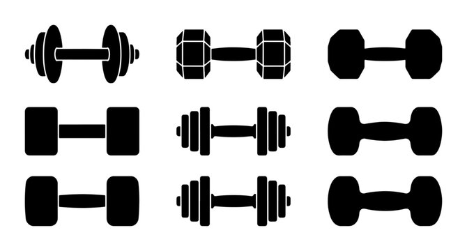 Dumbbell Set Vector Icons: Fitness Equipment, Weight Training, Gym Gear, Exercise Tools