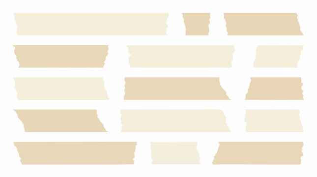 Adhesive masking tape strips set, beige paper washi tape pieces with torn edges, realistic sticky tape vector collection for scrapbooking and moodboards