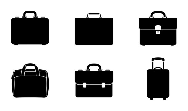 Business Briefcase Icons Set: Professional Luggage, Travel Cases, and Portfolio Bags