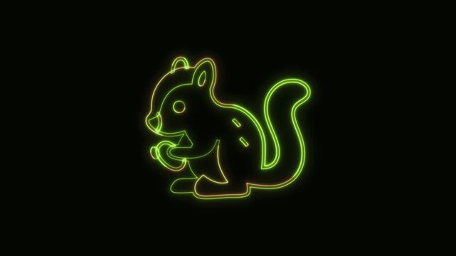 Chipmunk Icon Neon Seamless Loop 4K Black Background Animated Promotional Typography for Video Editing