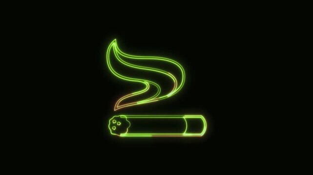 Cigarette Icon Neon Seamless Loop 4K Black Background Animated Promotional Typography for Video Editing