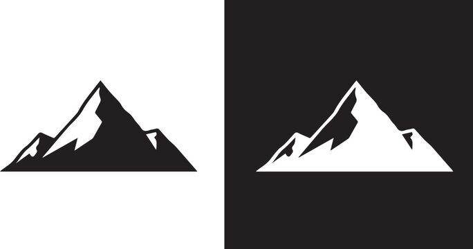 Two mountain peaks with snow flat vector icon for outdoor apps and websites, vector 
