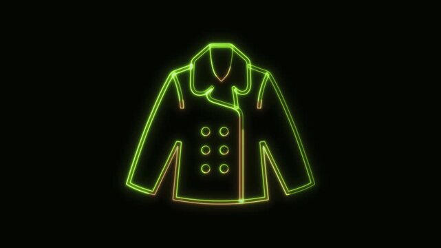 Coat Icon Neon Seamless Loop 4K Black Background Animated Promotional Typography for Video Editing