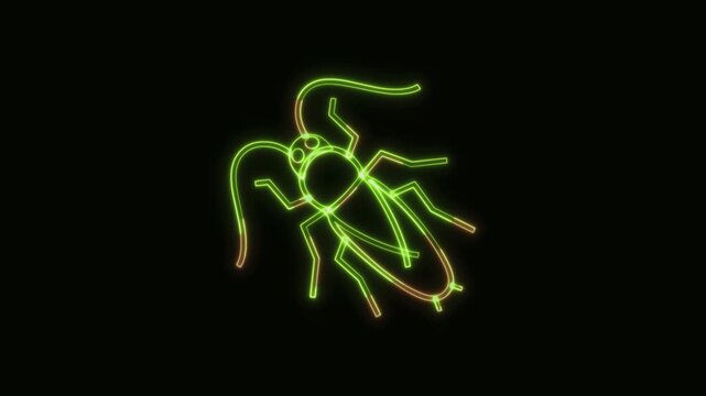 Cockroach Icon Neon Seamless Loop 4K Black Background Animated Promotional Typography for Video Editing