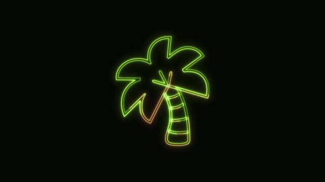 Coconut Tree Icon Neon Seamless Loop 4K Black Background Animated Promotional Typography for Video Editing