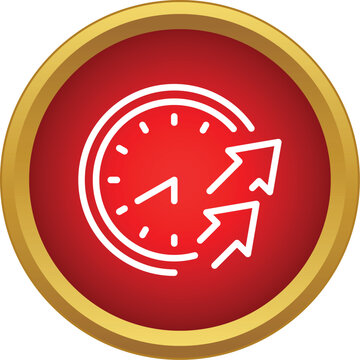 Clock with two up arrows inside a red circle, representing increasing time efficiency