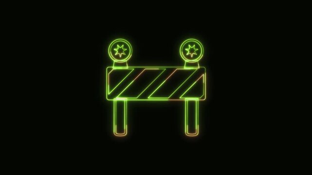 Construction Barrier Icon Neon Seamless Loop 4K Black Background Animated Promotional Typography for Video Editing