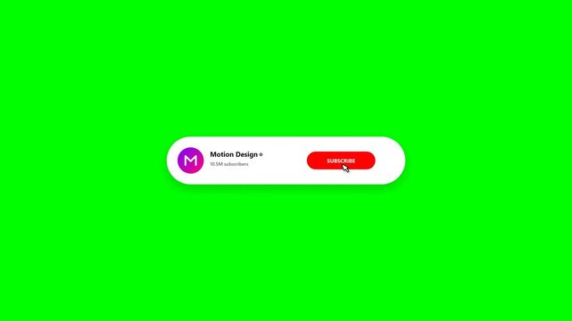 Youtube subscribe button with motion design animation on green screen background