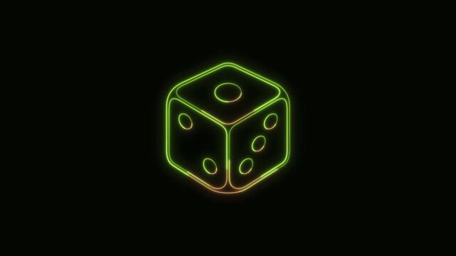 Dice Icon Neon Seamless Loop 4K Black Background Animated Promotional Typography for Video Editing